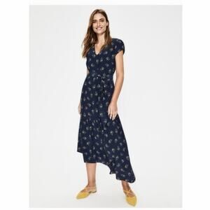 Boden Amy Wild Posey Midi Dress Dark Floral Tiered Asym Flowy Cap Sleeve Wms 8